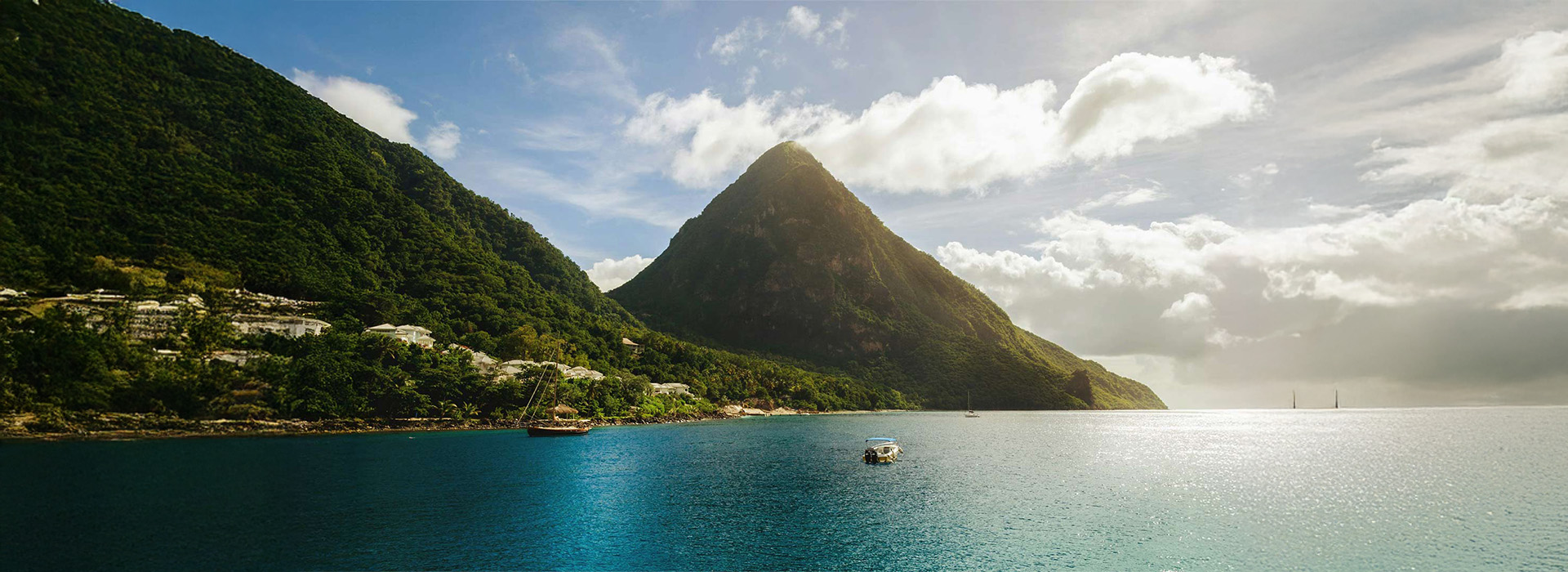 Scenic view of mountains and ocean near hotels in the Caribbean Islands